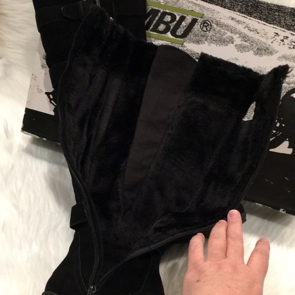 KOHMBU | Greenwich Style Black Leather Suede Tall Wedge Boots - Picture 10 of 14